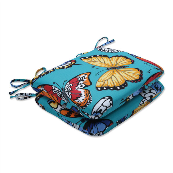 Butterfly Garden Turquoise Rounded Corner Seat Cushion, Set of Two, image 1