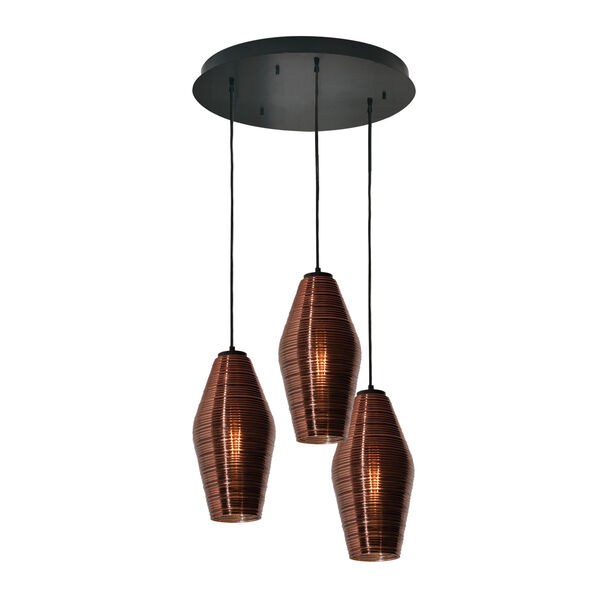 Mila Black Three-Light Round Pendant with Copper Shades, image 1
