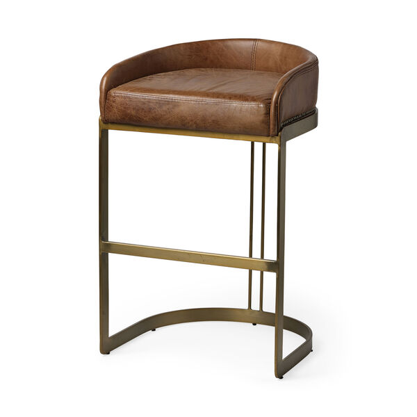 Hollyfield Brown and Gold Leather Seat Bar Height Stool, image 1