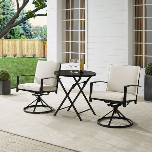 Kaplan Oatmeal and Oil Rubbed Bronze Outdoor Metal Bistro Set with Swivel Chair, Three-Piece, image 3