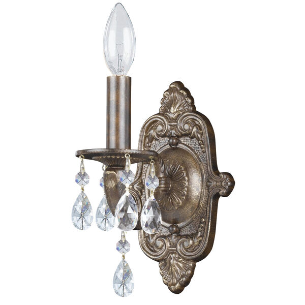 Hampton Venetian Bronze Ornate One-Light Wall Sconce Draped with Clear Hand Cut Crystal, image 1