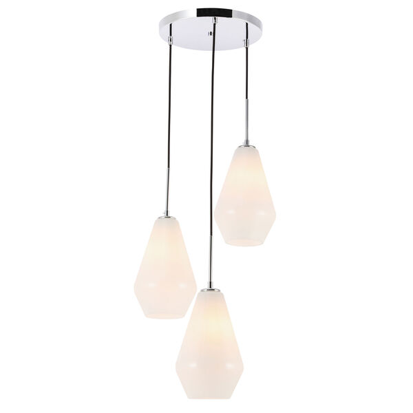 Gene Chrome Three-Light Pendant with Frosted White Glass, image 1
