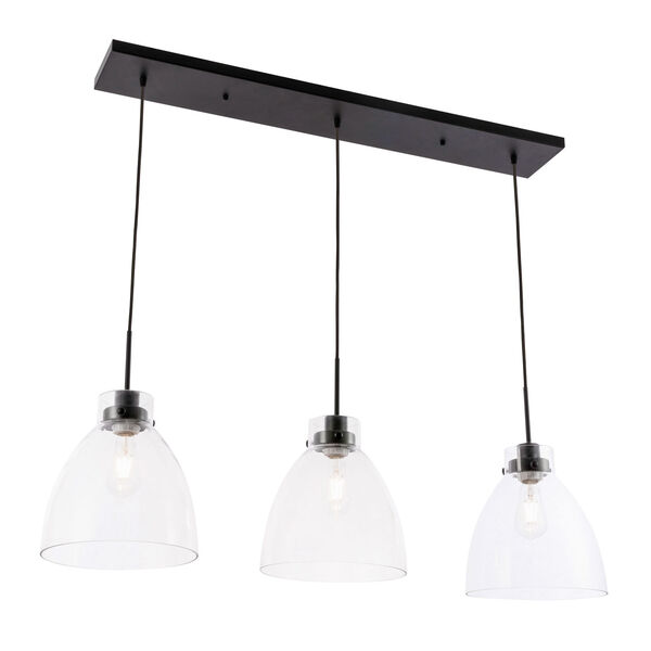 Frey Black Three-Light Pendant with Clear Glass, image 4