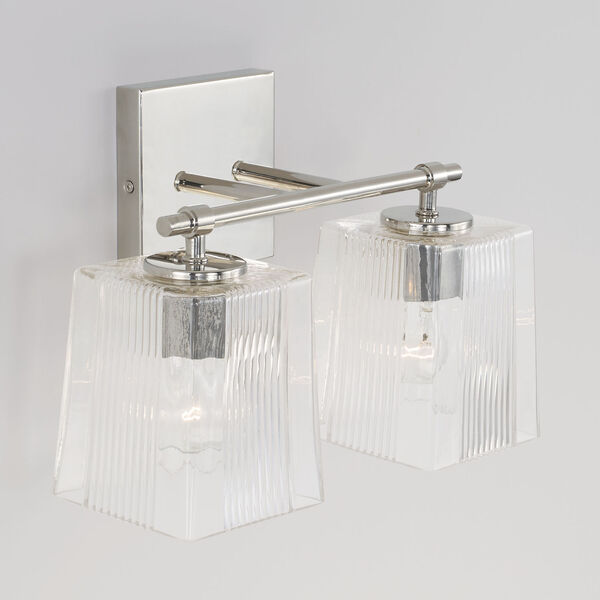 Lexi Polished Nickel Two-Light Bath Vanity with Clear Fluted Square Glass Shades, image 4