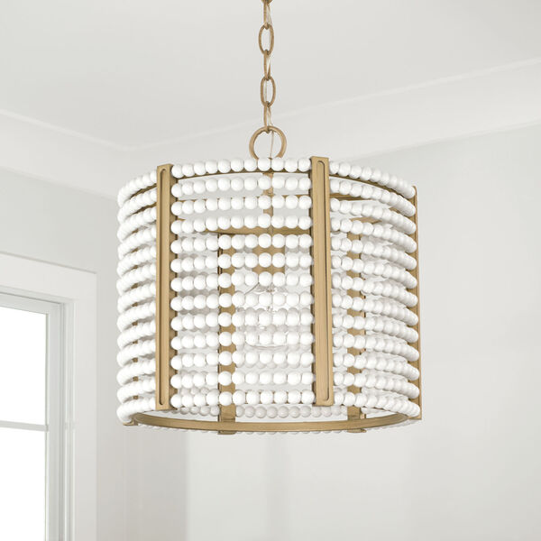 Brynn Aged Brass Painted One-Light Semi-Flush or Pendant with Pated Wooden Beads, image 4