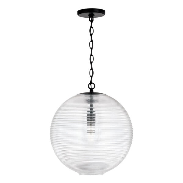 Dolan Matte Black One-Light Pendant with Clear Ribbed Glass, image 1