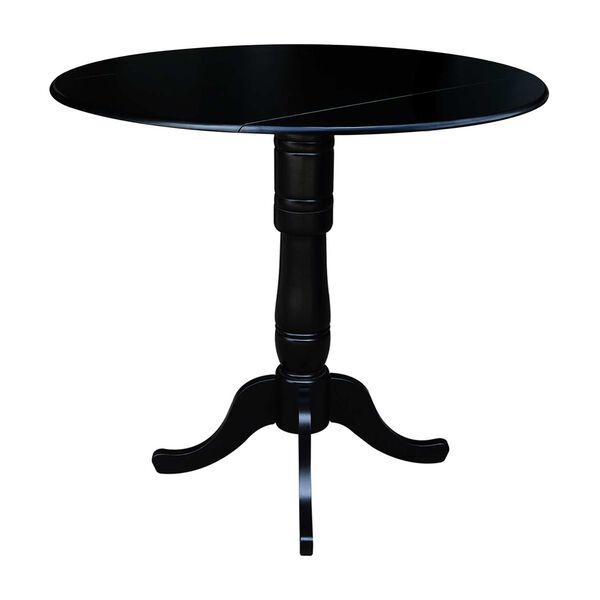 Black 42-Inch High Round Dual Drop Leaf Pedestal Dining Table, image 1