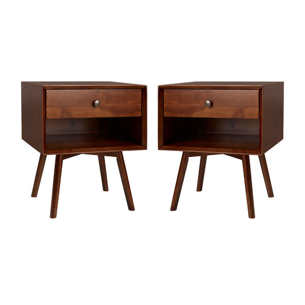 Walnut Single Drawer Solid Wood Nighstand, Set of Two, image 3