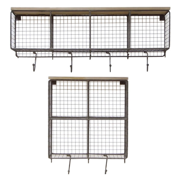 Natural Wire Mesh Four Horizontal Cubbies w/ Raw Wooden Top, image 3
