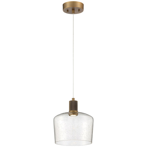 Port Nine Brass-Antique and Satin Outdoor Intergrated LED Pendant with Clear Glass, image 1