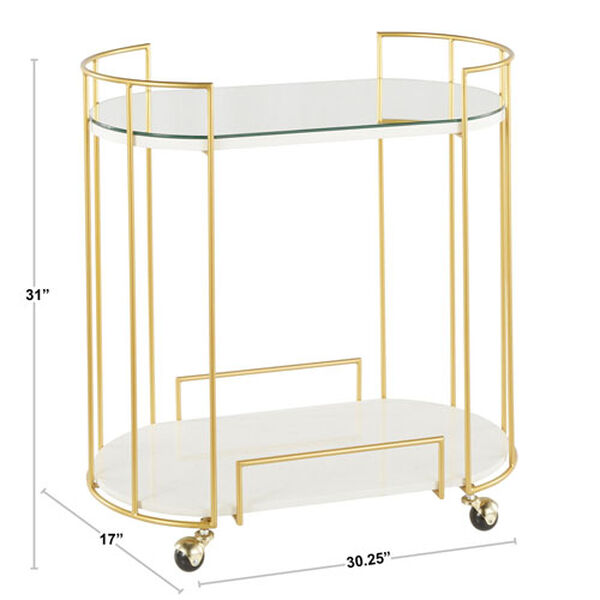 Canary Gold and White Bar Cart with Mirrored Top, image 2