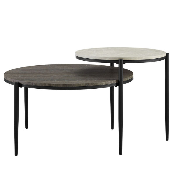 Ella Faux Light Gray Marble and Cerused Ash Round Two-Tiered Coffee Table, image 4