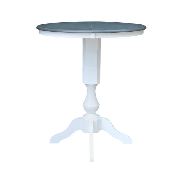 White and Heather Gray 36-Inch Round Top Pedestal Bar Height Dining Table, image 3