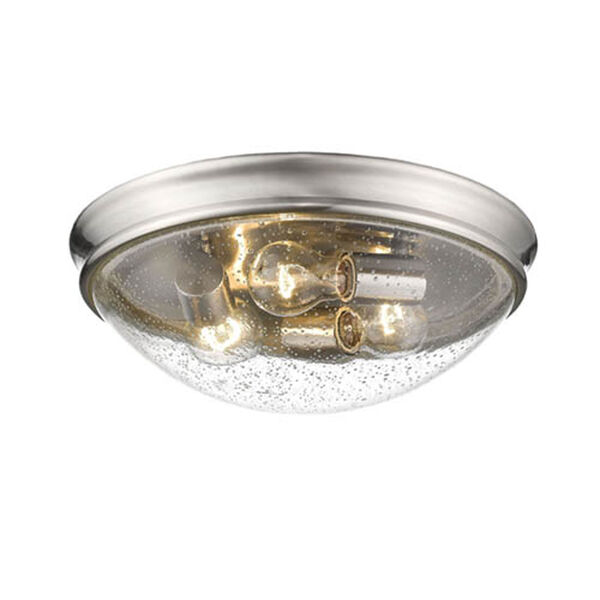 Brushed Nickel Three-Light Flush Mount with Clear Seeded Glass, image 1