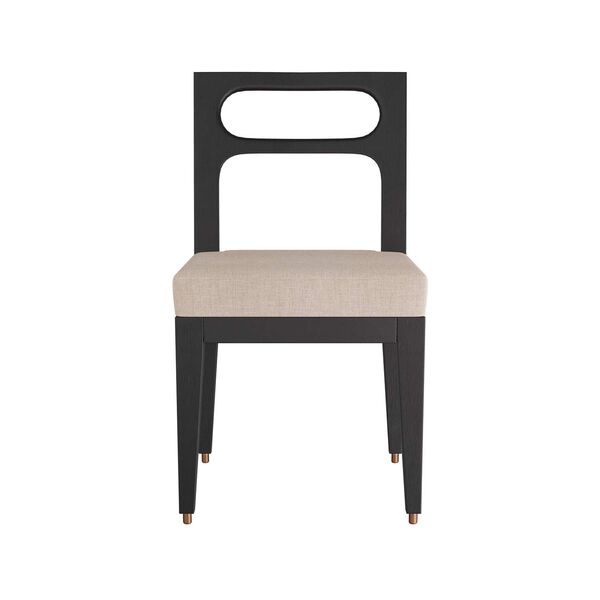 Thaden Natural Linen Ebony Wood Antique Brass Dining Chair, image 1