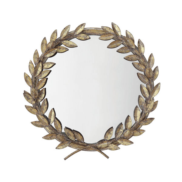 Chateau Round Antique Gold Metal Laurel Wreath Wall Mirror, image 1