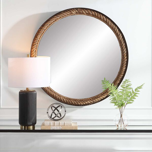 Bolton Natural and Black Round Rope Wall Mirror, image 1