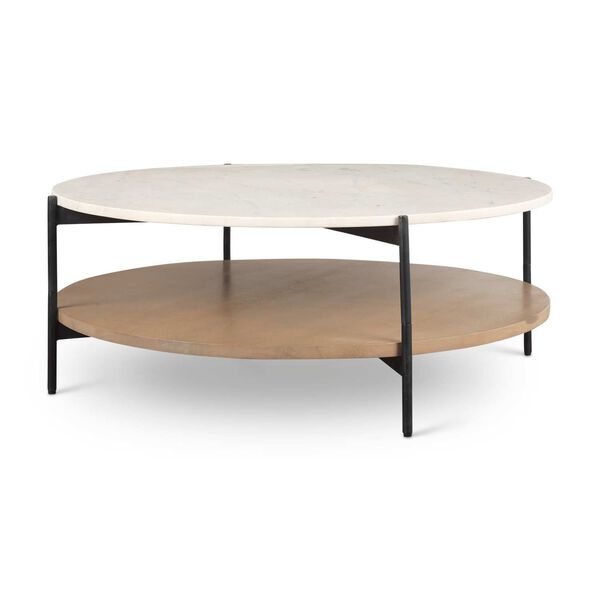 Larkin Marble Top With Brown Wood Shelf Round Coffee Table, image 1