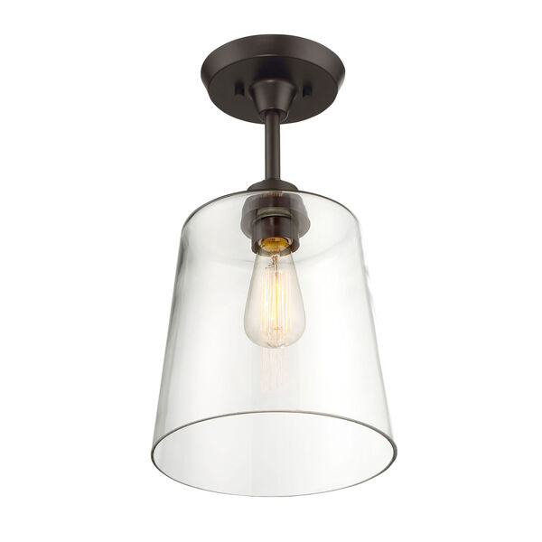 Nicollet Rubbed Bronze One-Light Semi-Flush Mount with Clear Glass Shade, image 3