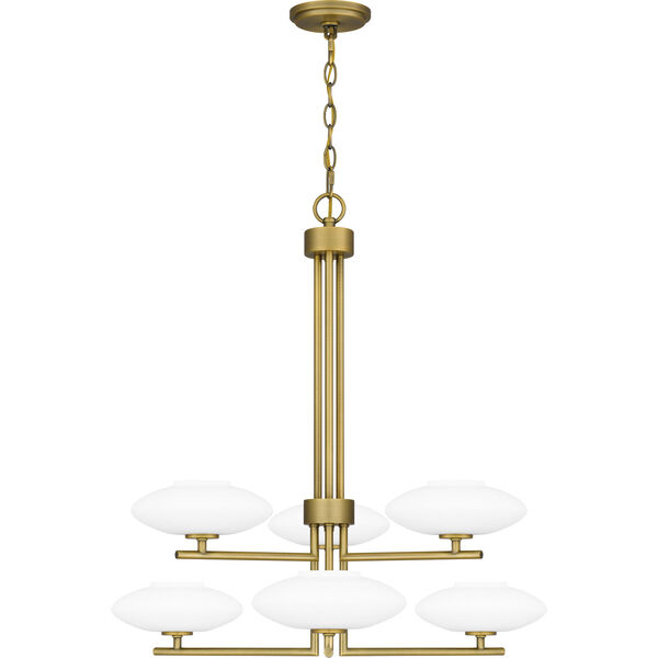 Chenal Aged Brass and White Six-Light Chandelier, image 1