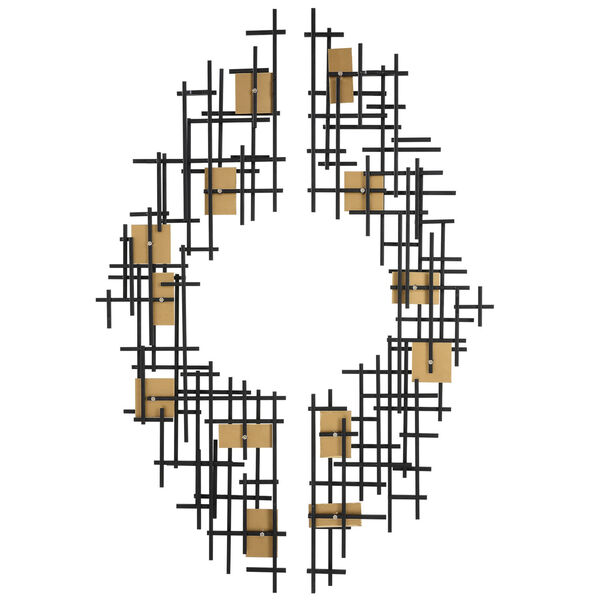 Reflection Matte Black and Gold Metal Grid Wall Decor, Set of 2, image 3