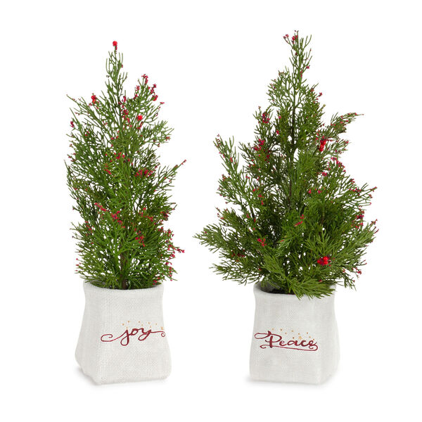 Green Two-Design Potted Pine Tabletop Tree, Set of Two, image 1