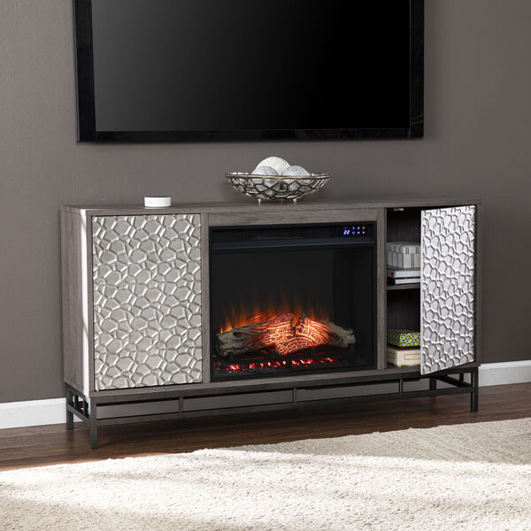Hollesborne Gray and gunmetal gray Electric Fireplace with Media Storage, image 4