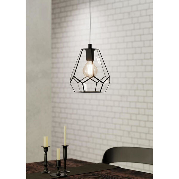 Mardyke Structured Black One-Light Mini Pendant with Geometric Clear Glass, image 2