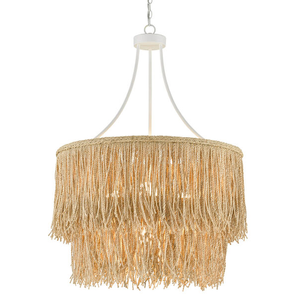 Samoa Gesso White and Abaca Rope Four-Light Chandelier, image 1