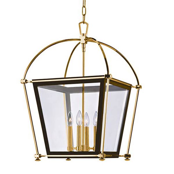 Hollis Aged Brass Four-Light 27 Inch Pendant with Clear Glass, image 1