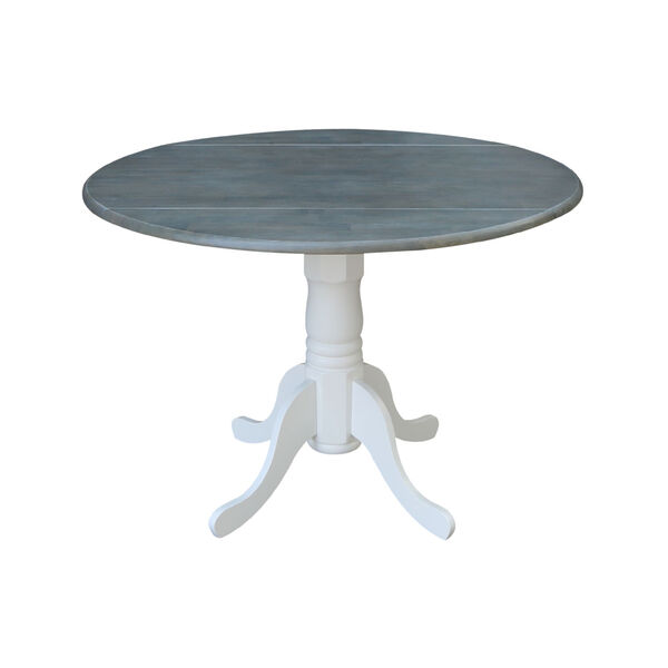 White and Heather Gray 42-Inch Round Dual Drop Leaf Pedestal Table, image 3