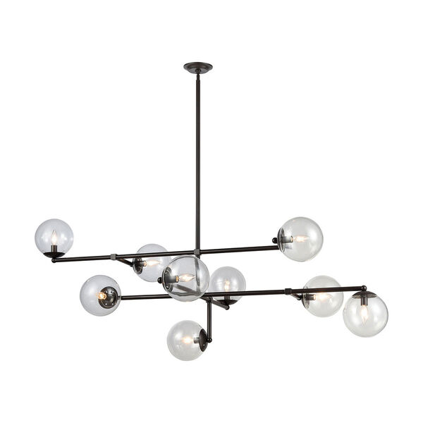 Communique Oiled Bronze with Clear Glass Nine-Light Chandelier, image 1