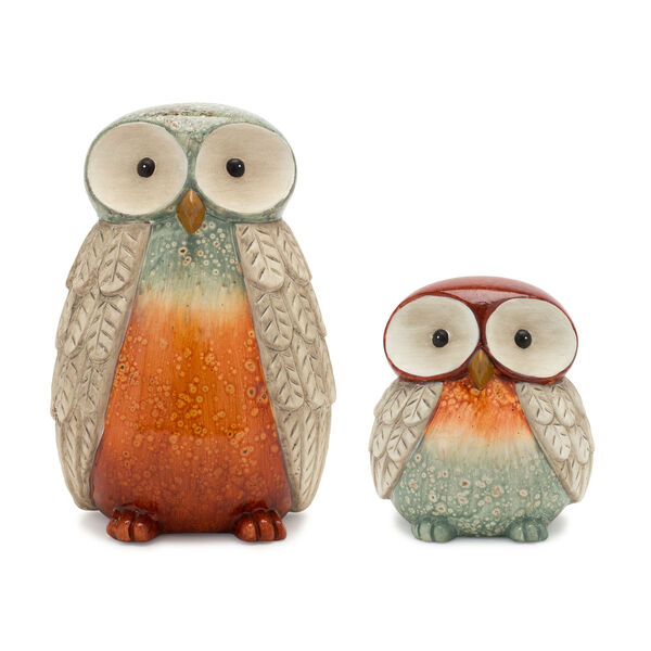 Orange Terracotta Owl Holiday Figurine, Set of Two, image 1