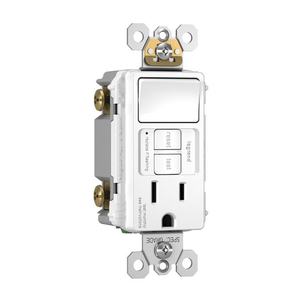 White Combination Tamper-Resistant 15A Self-Test Single-Pole Switch GFCI, image 2