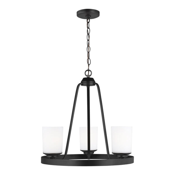 Kemal Midnight Black Three-Light Chandelier with Etched White Inside Shade, image 1
