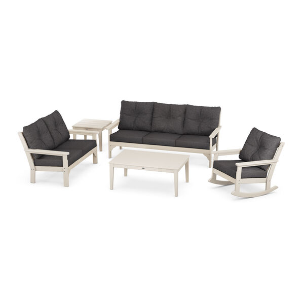 Vineyard Sand and Ash Charcoal Deep Seating Set with Rectangular Table, 6-Piece, image 1