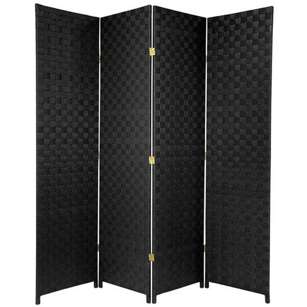 Six Ft. Tall Woven Fiber Outdoor All Weather Room Divider Four Panel Black, Width - 70 Inches, image 1