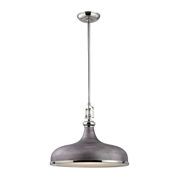 Rutherford Polished Nickel 18-Inch One-Light Pendant with Weathered Zinc Shade, image 1