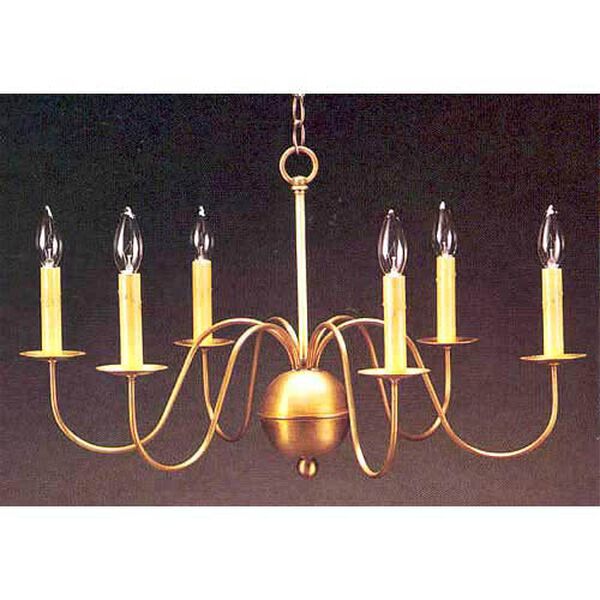 Antique Brass Early American S-Arm Chandelier, image 1