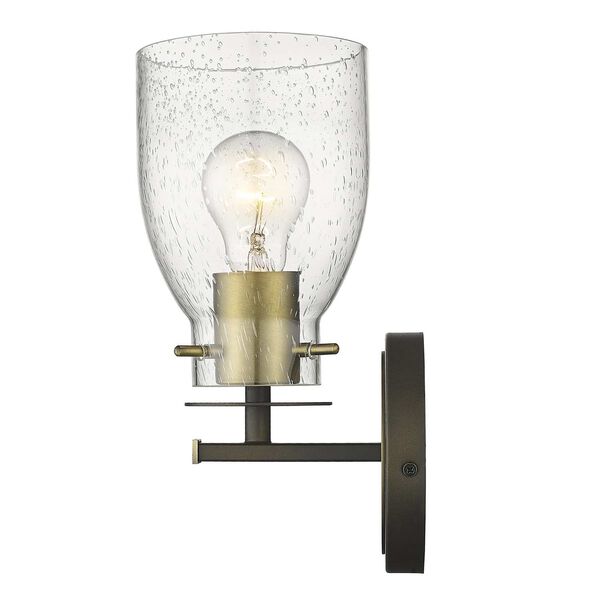 Shelby Oil Rubbed Bronze and Antique Brass One-Light Bath Sconce with Clear Seedy Glass, image 5