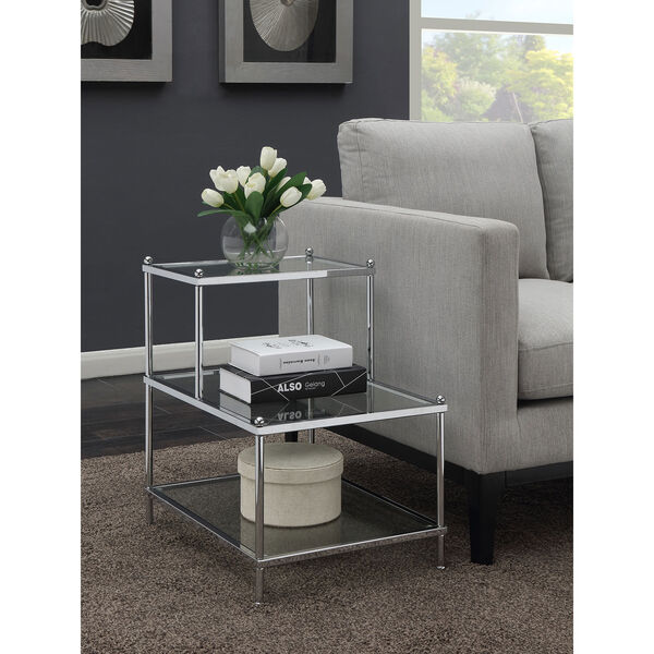 Royal Crest 3 Tier Step End Table in Clear Glass and Chrome Frame, image 3