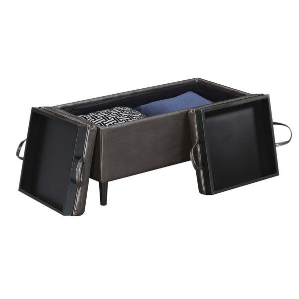Designs 4 Comfort Espresso Faux Leather 16-Inch Storage Ottoman with Trays, image 3