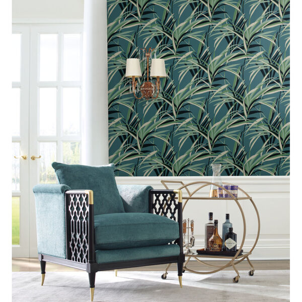 Tropics Green Teal Tropical Paradise Pre Pasted Wallpaper - SAMPLE SWATCH ONLY, image 1