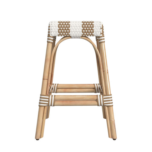 Robias Beige and White Stripe on Natural Rattan Counter Stool, image 4