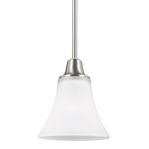 Metcalf Brushed Nickel One-Light Mini Pendant with Satin Etched Glass, image 1