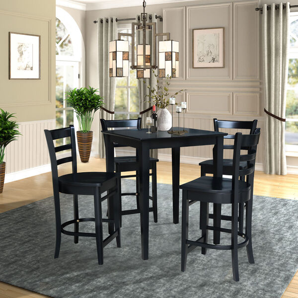 Black 30-Inch Gathering Height Table with Four Counter Stool, Five-Piece, image 1