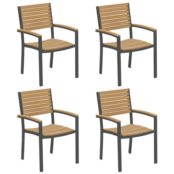 Travira Natural Tekwood Seat and Carbon Powder Coated Aluminum Frame Armchair , Set of Four, image 1