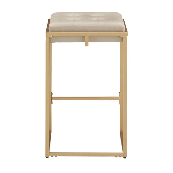 Minnie Gold and Beige Velvet Button Tufted Counter Stool, Set of Two, image 4