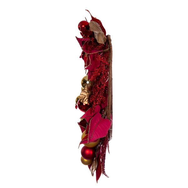 Red 22-Inch Artificial Poinsettia Deco Wreath, image 3