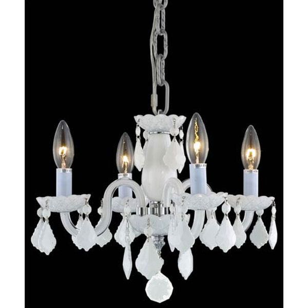 Rococo White Four-Light Chandelier with White Royal Cut Crystals, image 1